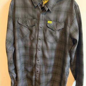 DIXXON Men's Gray Plaid Button-Up Shirt with Yellow Accents- The Raven